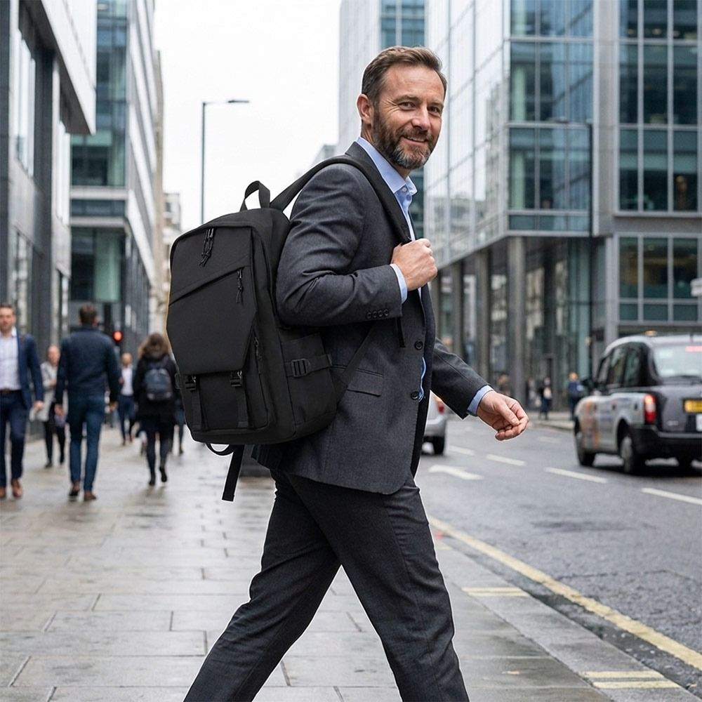 Canvas Backpack Casual - Moderner Business-Herrenrucksack Schwarz Leichter Laptop-Rucksack Große