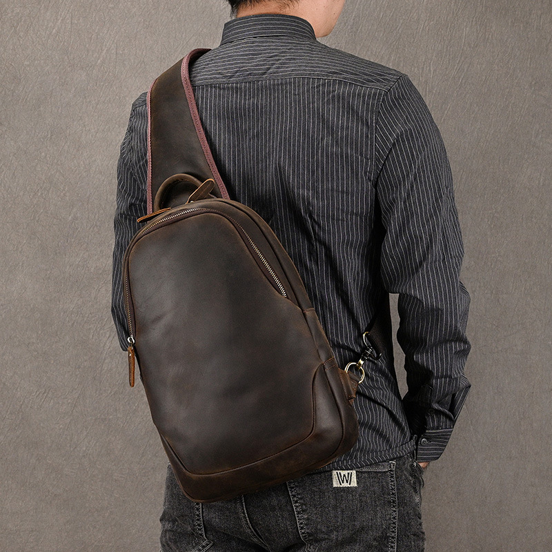Leather Backpack Vintage - Große lässige Brusttasche Echt leder Brust