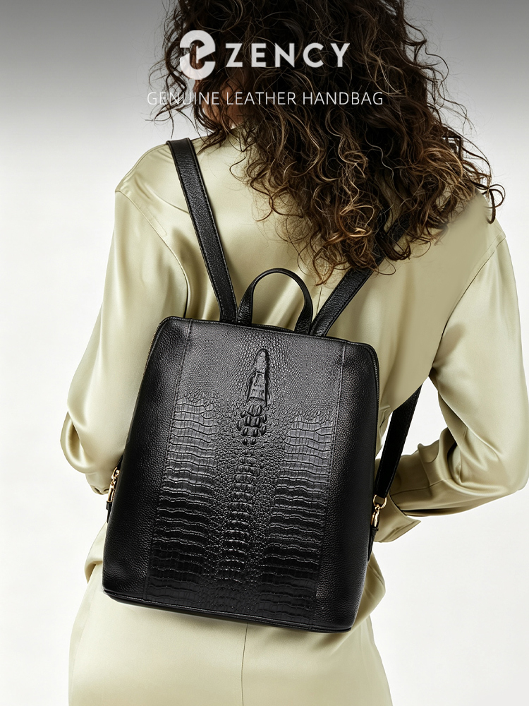Leather Backpack Vintage - Zency Damen-Rucksack aus Krokodilleder, 100 %